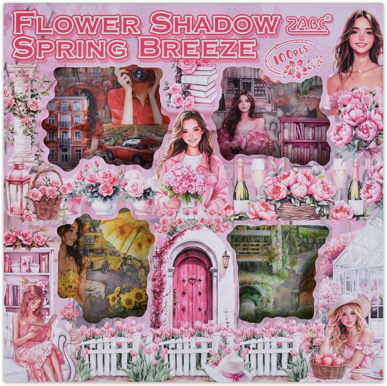 Retro Decorative Stickers 100 Sheets, Waterproof PET Girls Flowers Stickers for Scrapbooking Diary Planner DIY Craft Album Journal Notebook Laptop Phone Case Collection Gift Box