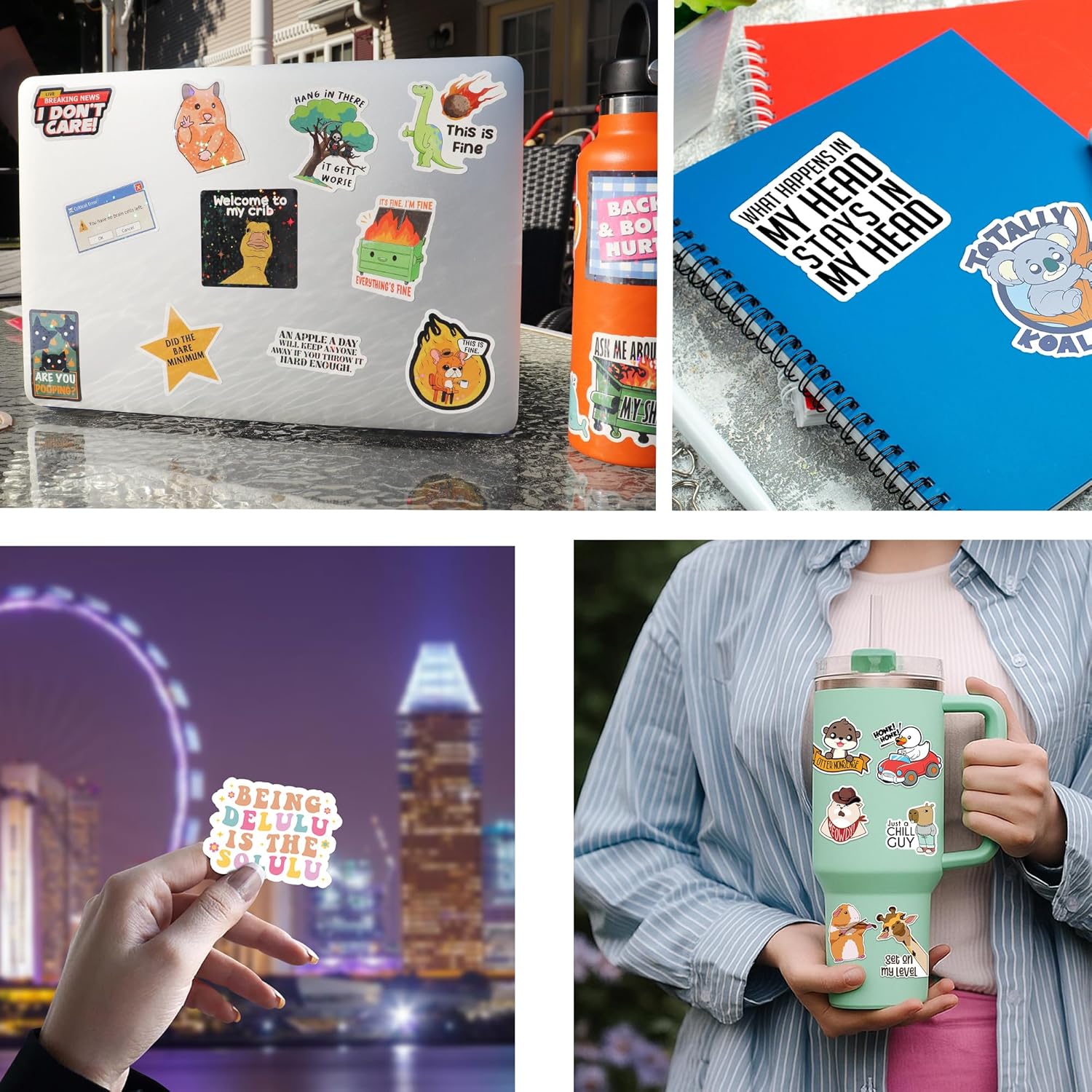 225PCS Funny Holographic Stickers for Adults, Waterproof Vinyl Pack Sarcastic Relatable Meme Decals for Laptop, Water Bottle, Phone, Kindle, Journal, Scrapbooking, No Repeats (225PC Hot Mess)