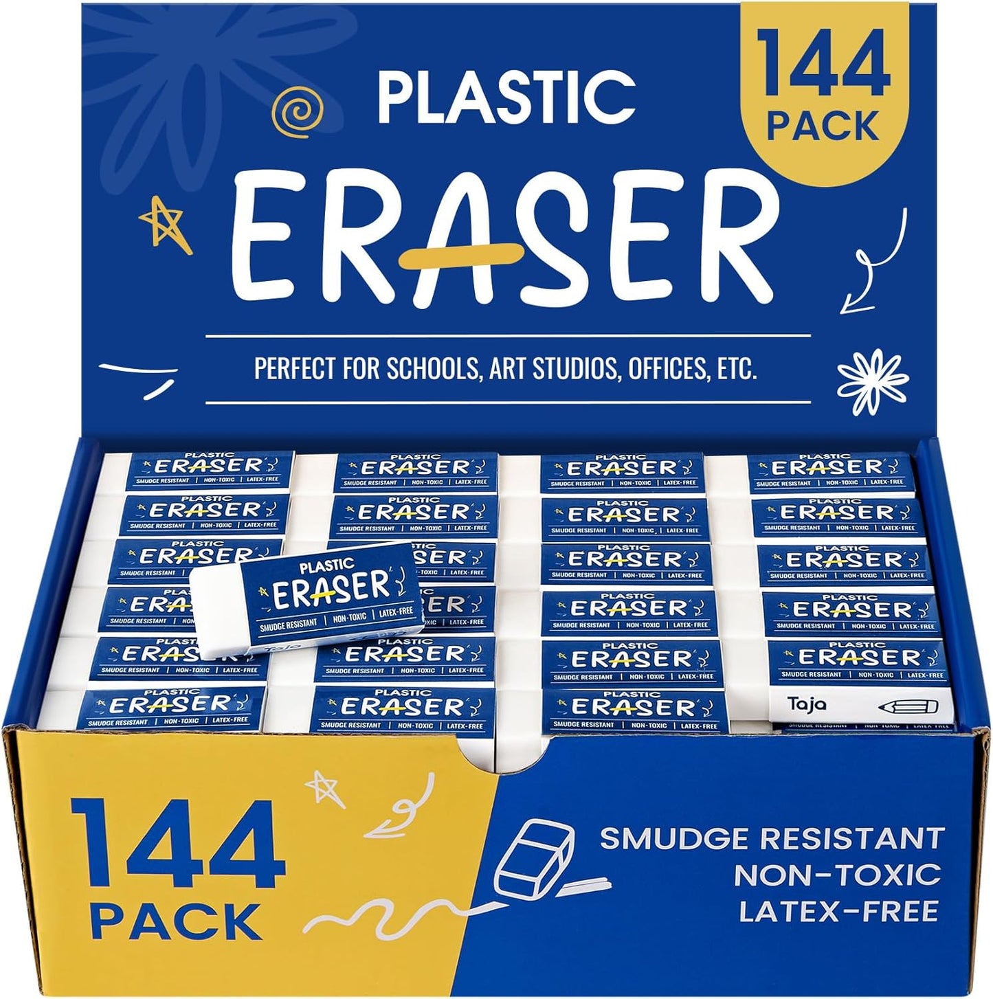 144 Pack White Erasers Bulk, Large Pencil Erasers for School, Classroom, Teacher, Homeschool, and Office Supplies