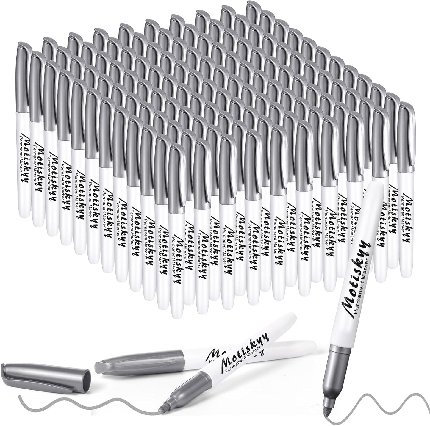 120 Pcs Metallic Permanent Markers Bulk: Silver Metallic Marker Pens Set with Fine Point Tips for Gift Card Making, Artist Illustration, Industrial Marking