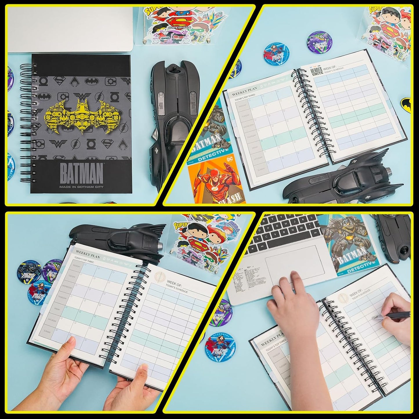 Hero Theme Academic Planner Notebook, Weekly Monthly Daily Agenda, Custom Date Organizer for Time Management, Spiral Bound Planner with Colorful Tabs,Datebooks for Student, Workers (Black and Grey)