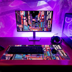 Dark Purple Japanese Gaming Mouse Pad Abstract Anime Mat 27.6x11.8 Inch Tokyo Pixel Street Texture Non-Slip Rubber Base Kawaii Mousepad Stitched Edges Keyboard Desk Pad for Office and Home Game