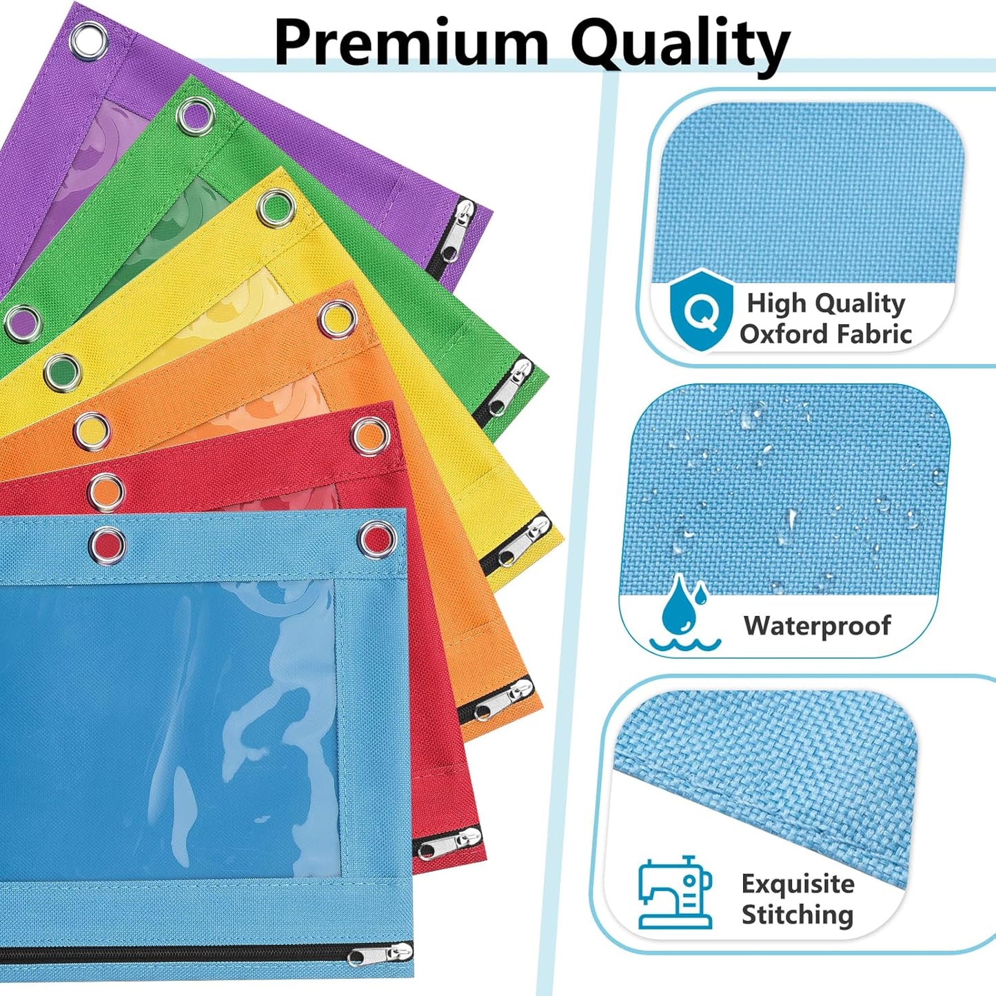 Forvencer 6Pack Pencil Pouches for 3 Ring Binder, Smooth Zipper 3 Ring Binder Pencil Pouch, Multi-Color Pencil Case for Binder, Clear Top Binder Pencil Pouch, Pencil Bag with 3 Re-enforced Grommets