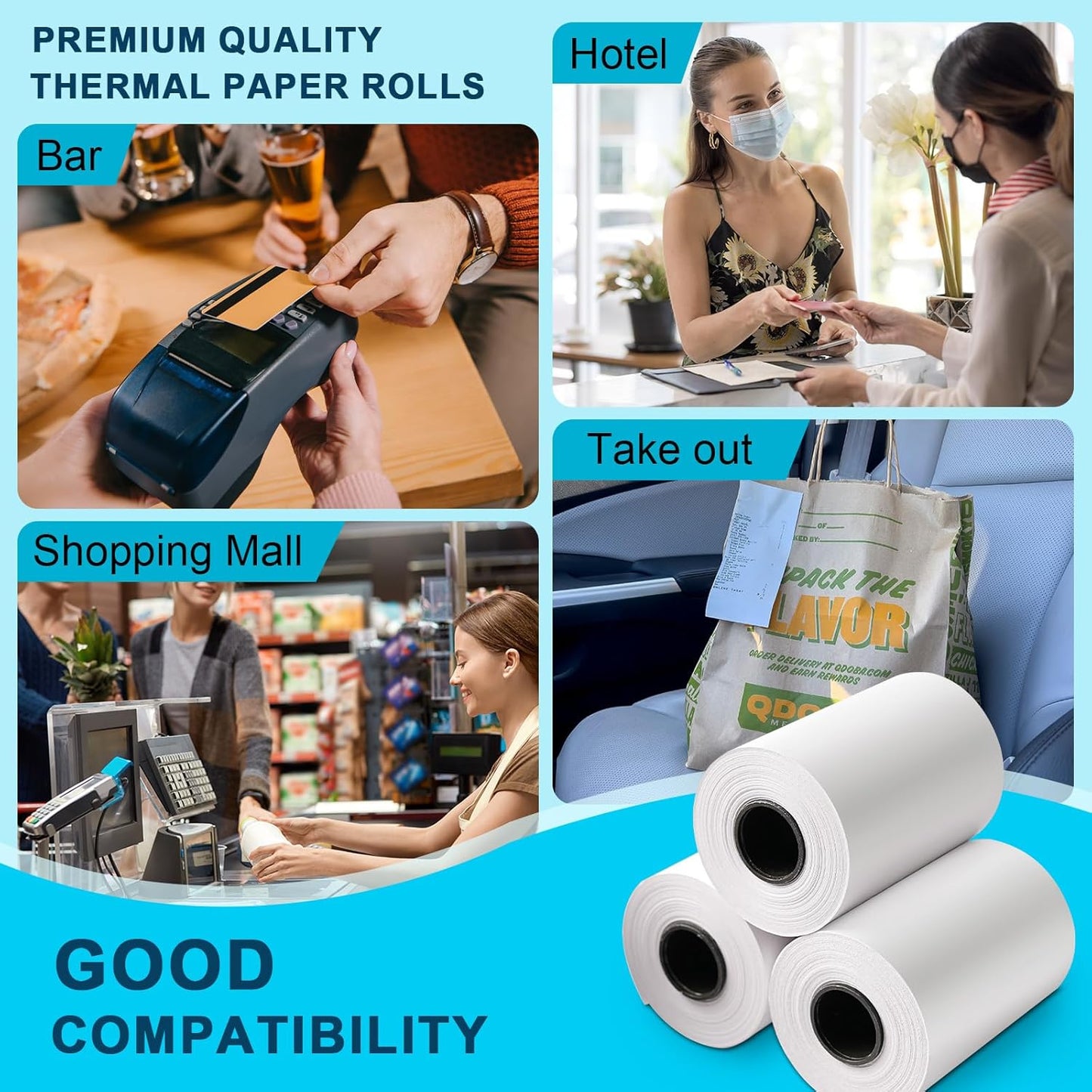 2 1/4" x 85' Thermal Paper Receipt Rolls 2.25 x 85 ft, 20 Rolls Thermal Printer Paper for Credit Card, Cash Register, POS Receipt, Square Credit Card Machines