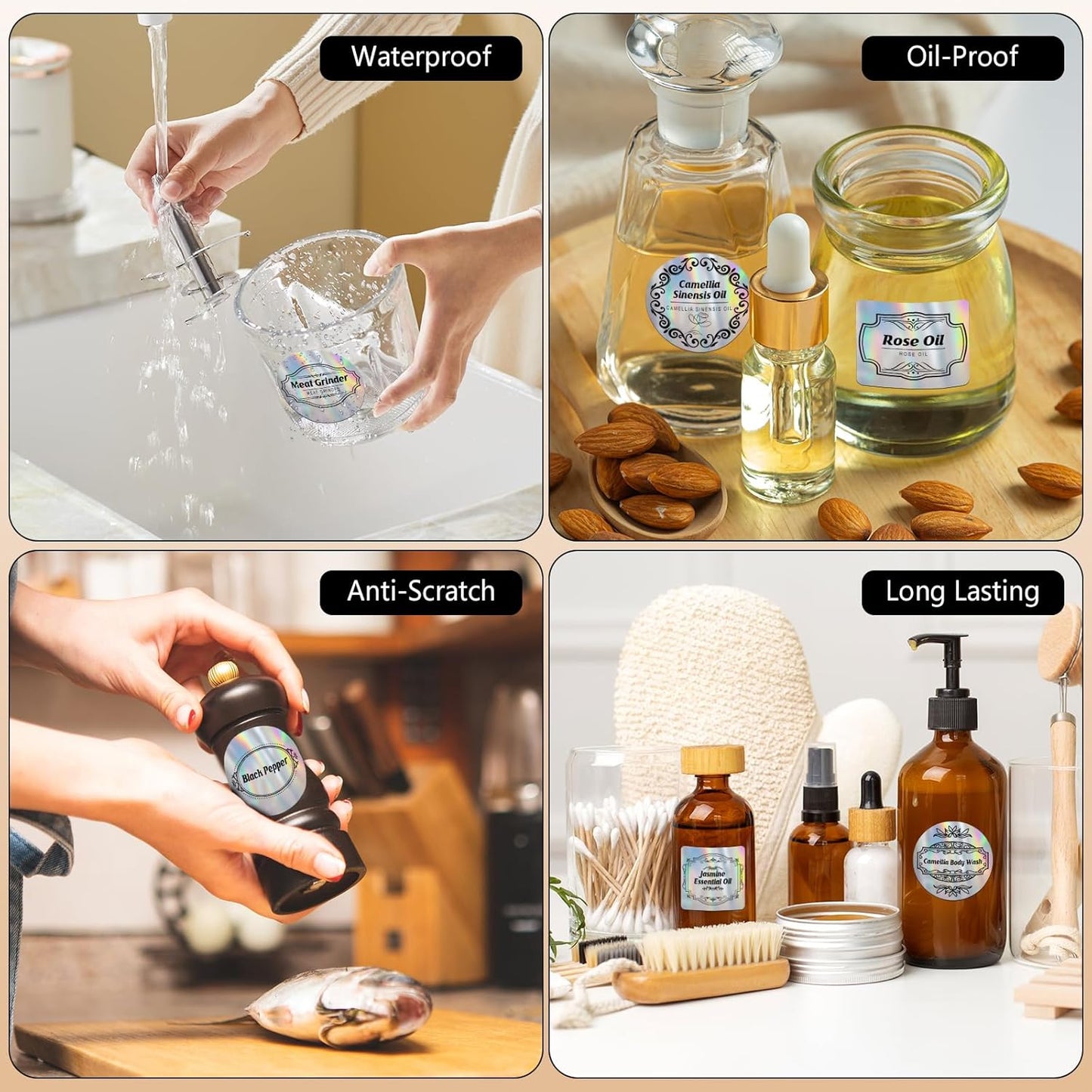 HuiJuKeJi 2 Rolls Holographic Silver Thermal Labels Paper for Phomemo M110 M200 M220 M221,50x50MM Round＆Square,Waterproof Self-Adhesive Mini Printer Laser Stickers for DIY Glitter Labels/Thanks Card