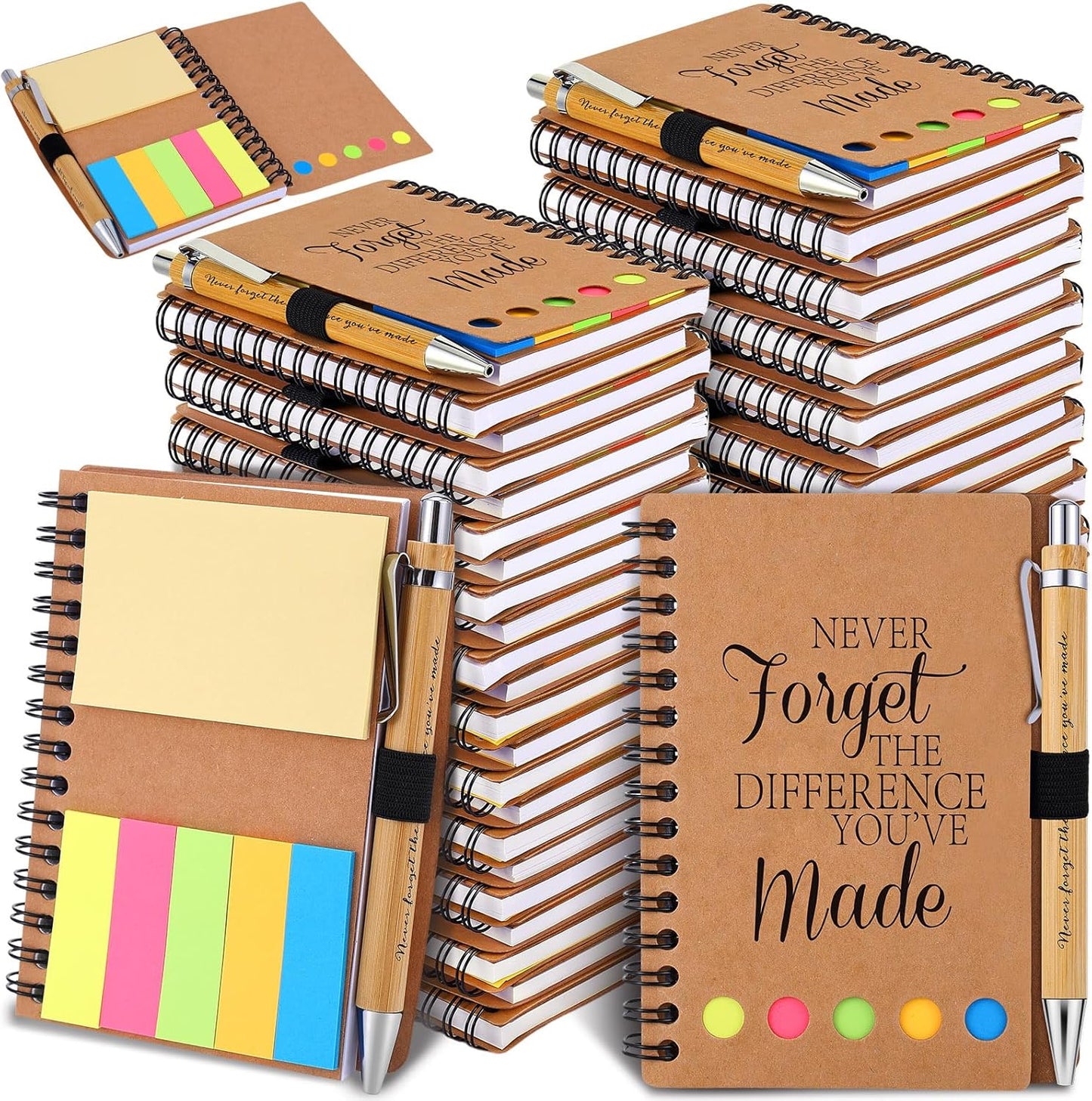 30 Sets Employee Appreciation Gifts Bulk Inspirational Spiral Notebooks with Sticky Notes Motivational Journals Ballpoint Pens Thank You Gifts for Teacher Nurse Coworker (30, Forget)