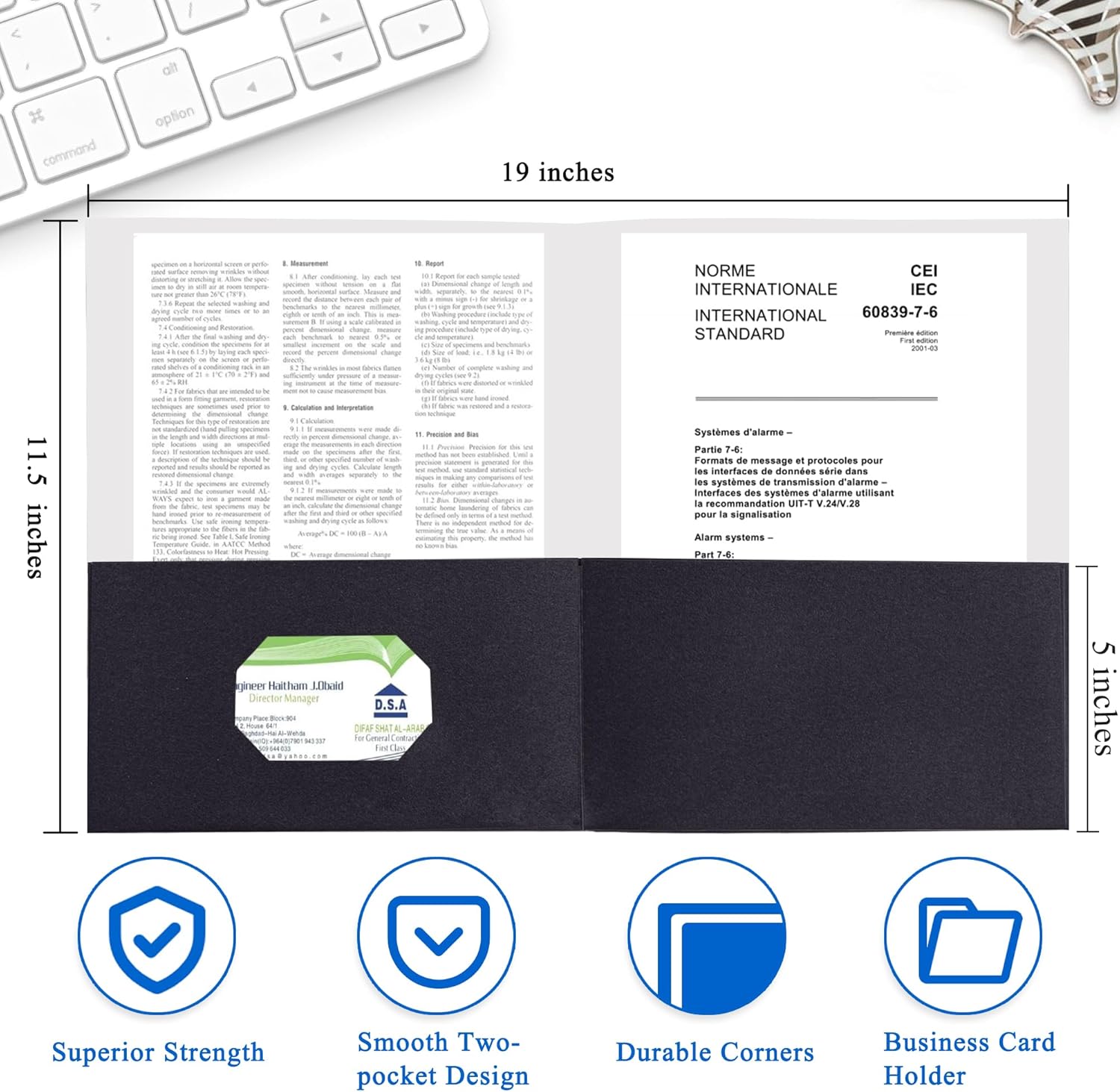 Zzrywuty 25 Packs 2 Pocket File Folders with Business Card Slot,Textured Paper,Letter Size,Holds 100 Sheets for School,Office,Business,Black