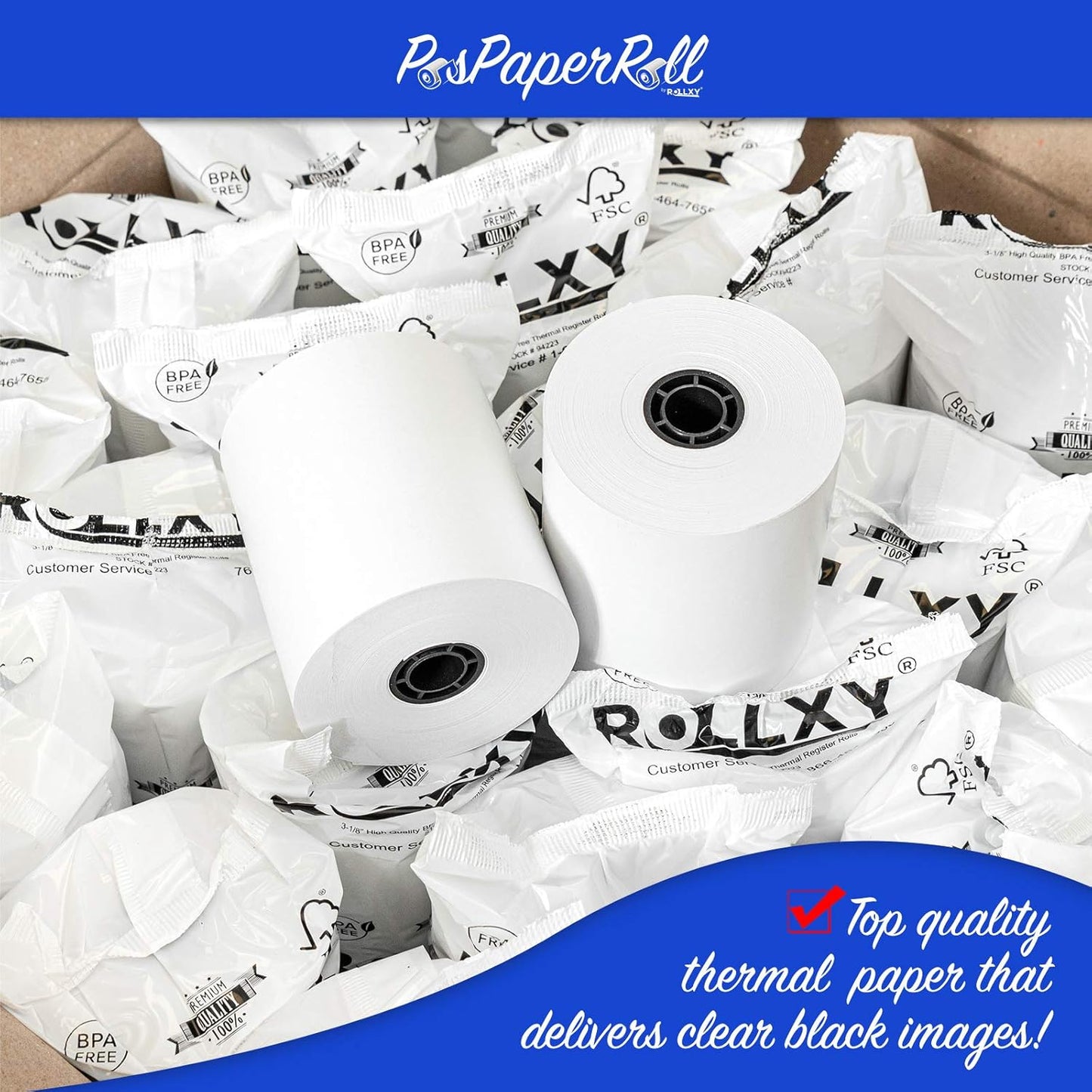 3 1/8 x 230 Thermal Paper Receipt Rolls (50 GSM - Solid Core) Fits All POS Cash Registers Printers, Clover Square Stations, Star Micronics SCP700, TSP100 BPA Free - Premium Grade (200 Rolls)