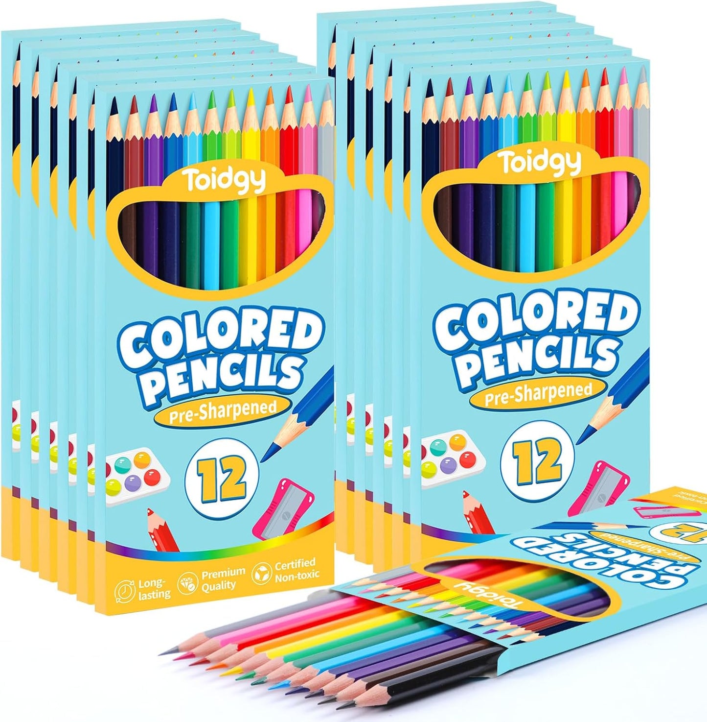 144 Count Colored Pencils for Kids, 12 Packs Colored Pencils Bulk 12 Colors, Pre-sharpened Color Pencils for Adults, Bulk School Supplies for Teachers, Back to School Supplies, Classroom Prizes