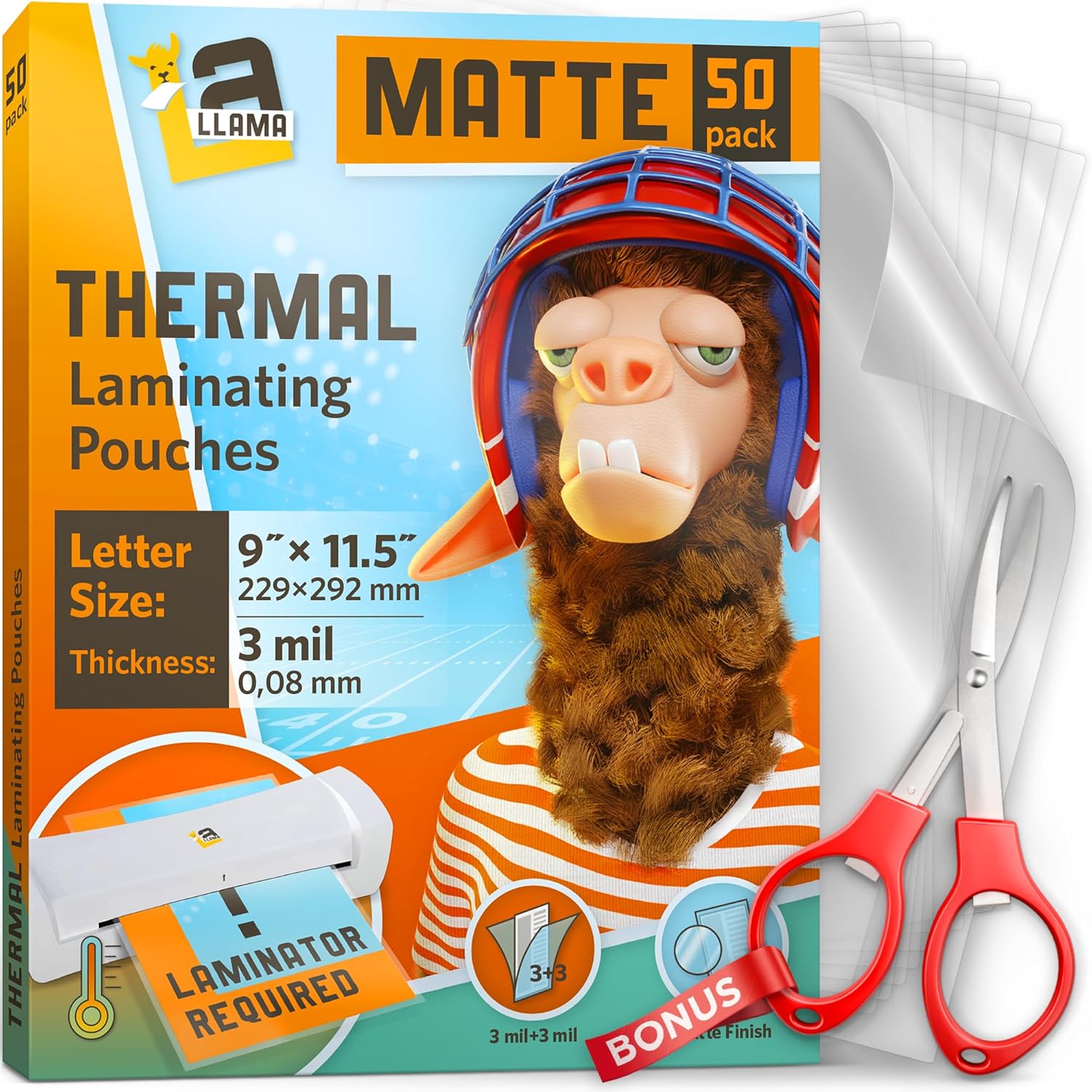 Matte Thermal Laminating Pouches, 9 x 11.5 Inches, 3 Mil Thick, Matte Finish, 50 Pack, Fitted for Letter Size Laminating Sheets 8.5 x 11
