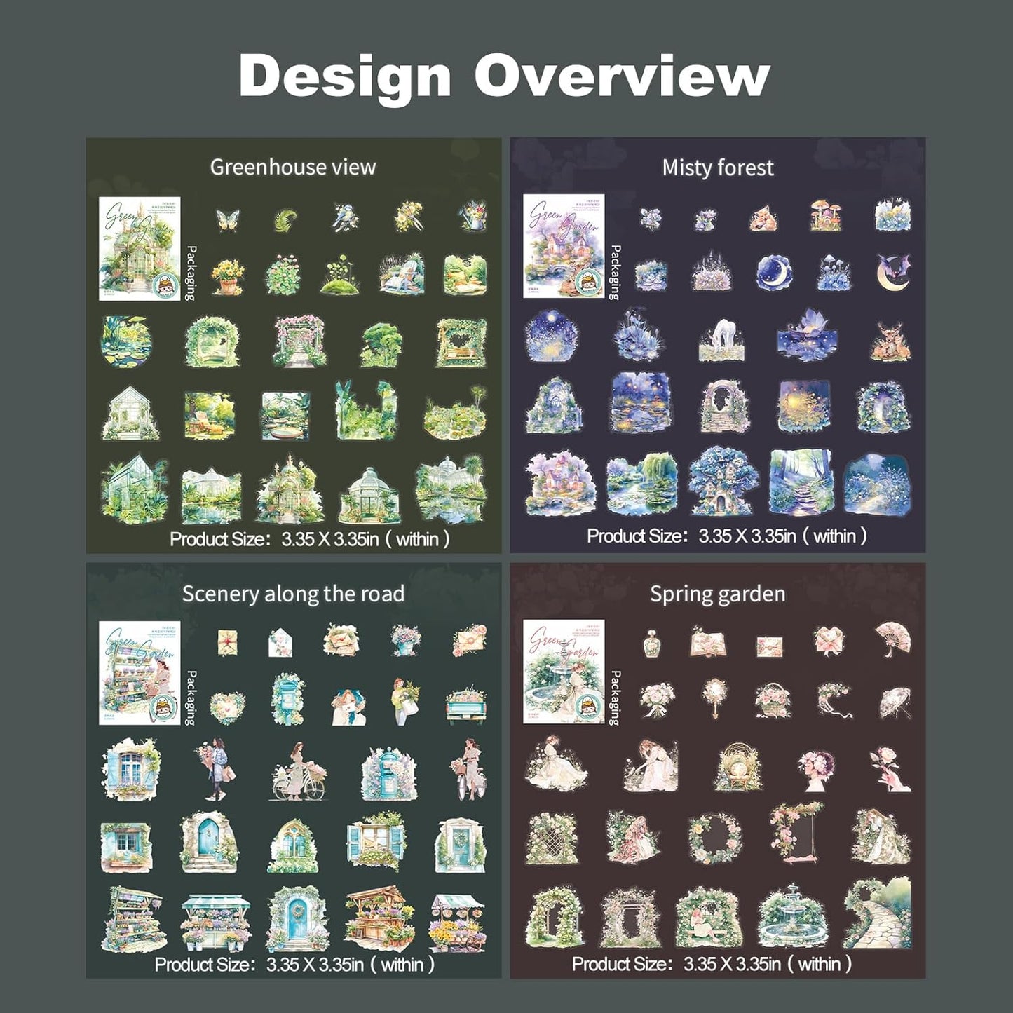 Green Garden PET Sticker Set, 100PCS Nature Aesthetic Stickers for Journaling, Scrapbooking, DIY Crafts and Art Supplies