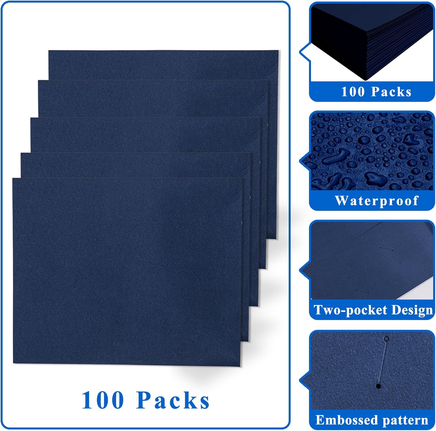 Zzrywuty 100 Packs Paper Folders with Pockets for Students,Businessmen and Office Workers,Letter Size,Two Pocket Folders with Card Slot for School Supplies,Office,Business (Royal Blue)