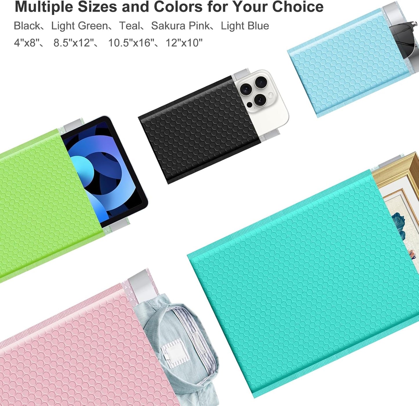 10.5x16 Poly Bubble Mailers #5 Padded Envelopes, 25Pcs Self Seal Mailing Envelopes Bubble Padded Mailers (Light Green)