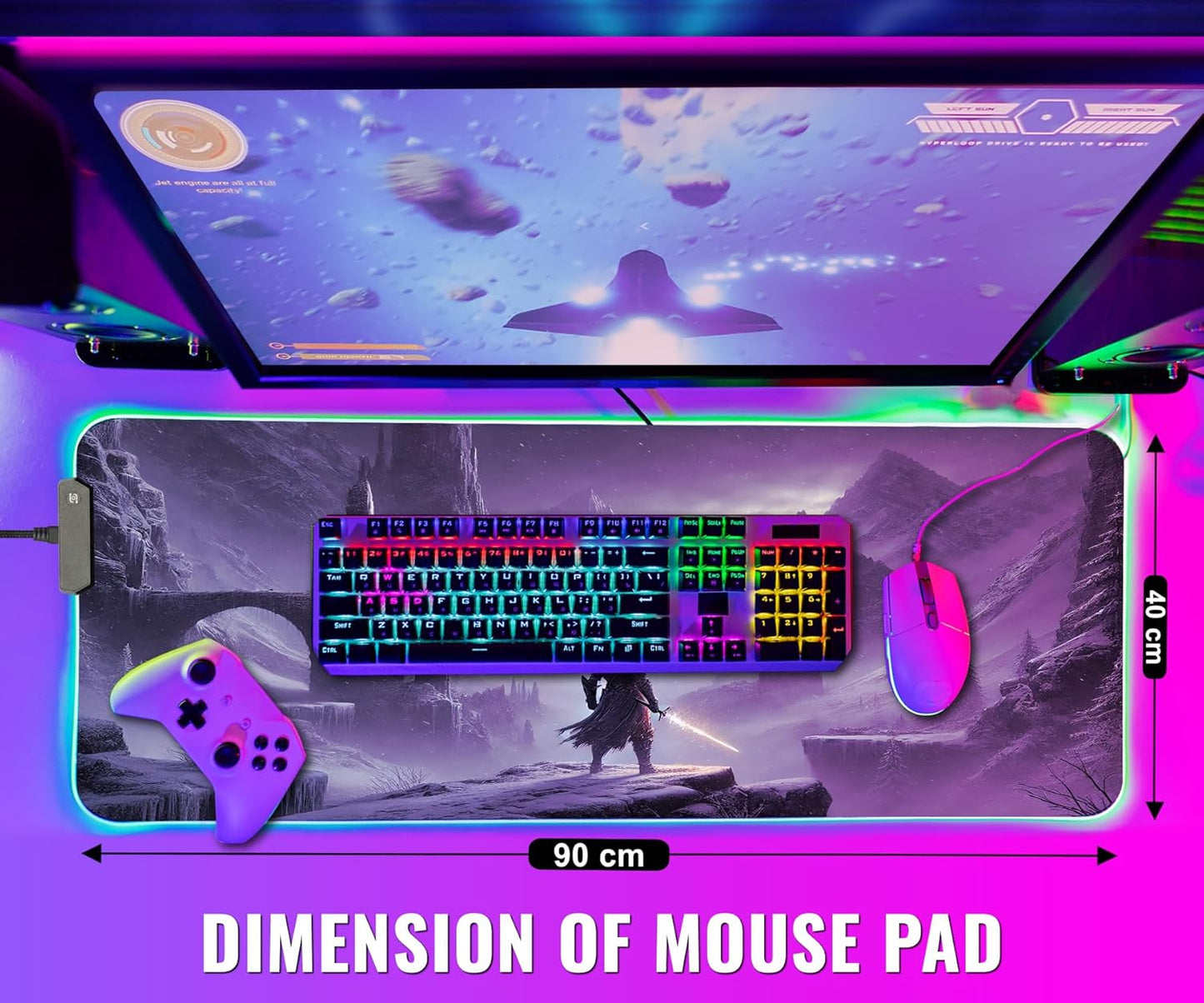 Gaming Mouse Pad - Desk Mat Gaming Mouse Pad , Medium Extra Large Extended Big Long Huge XL XXL and XXXL RGB LED Light Mousepad For a Computer , PC Mats Mousepads Frostblade Warrior