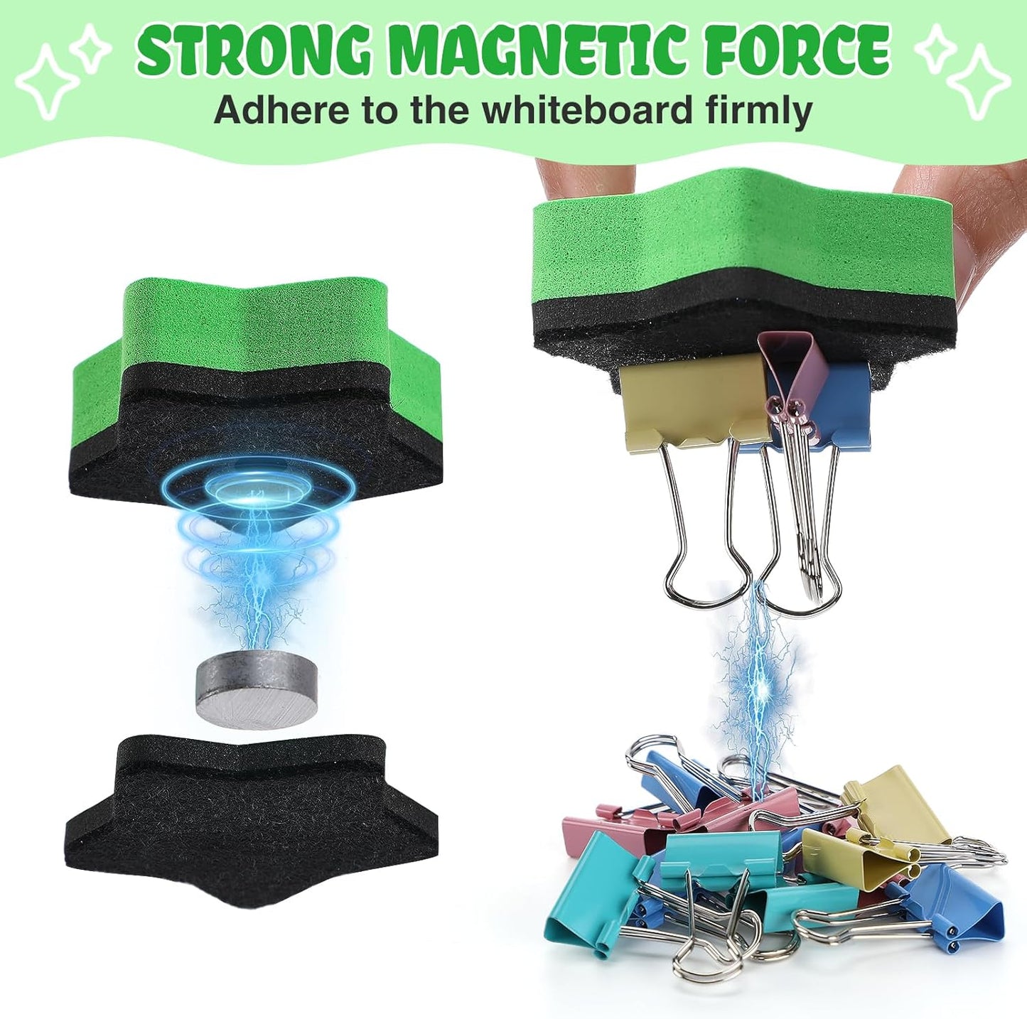 24 pcs Strong Magnetic Whiteboard Eraser - Mini Dry Erase Erasers, Small Chalkboard Cleansers Wiper for Kids and Teachers Classroom Must Haves School Supply Home and Office, Star Shaped