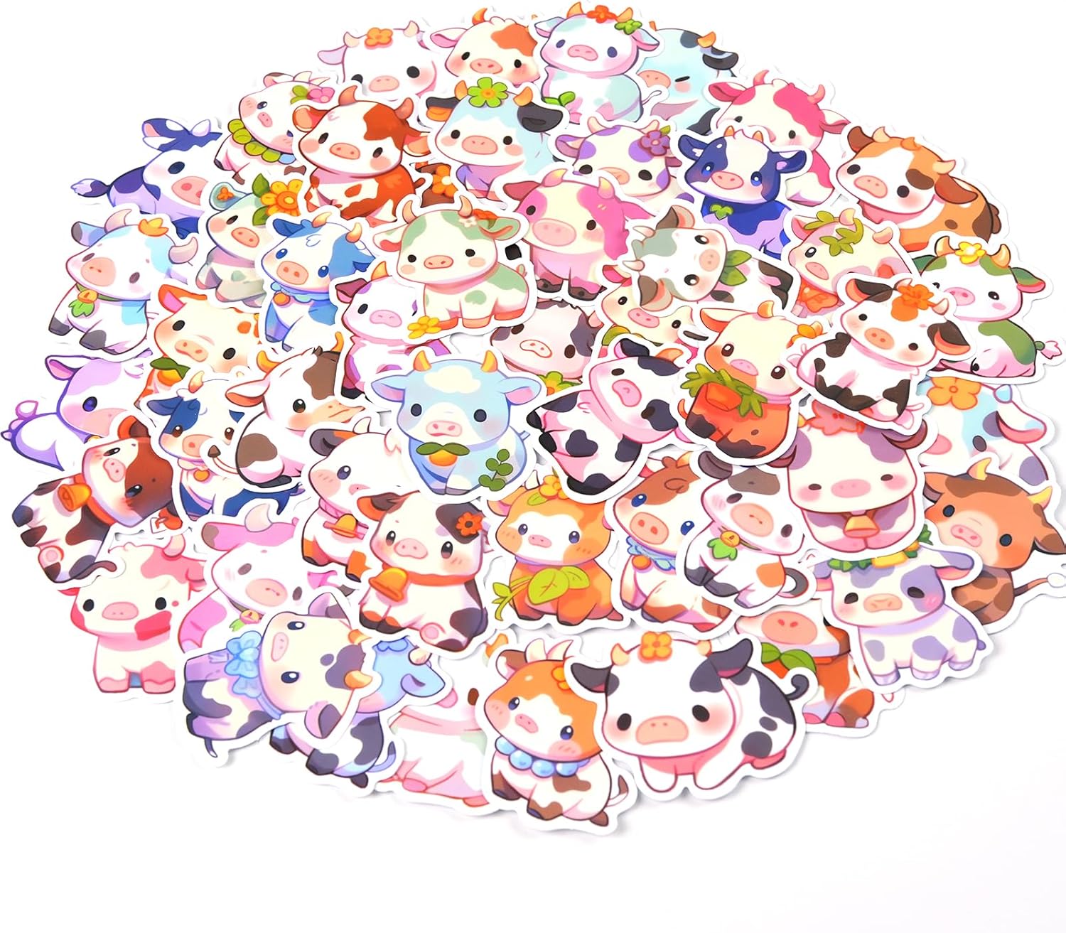 Aowplc Cute Cow Stickers | 50 Pcs Kawaii Rainbow Cow Stickers | Waterproof Vinyl Decals for Water Bottles Laptops