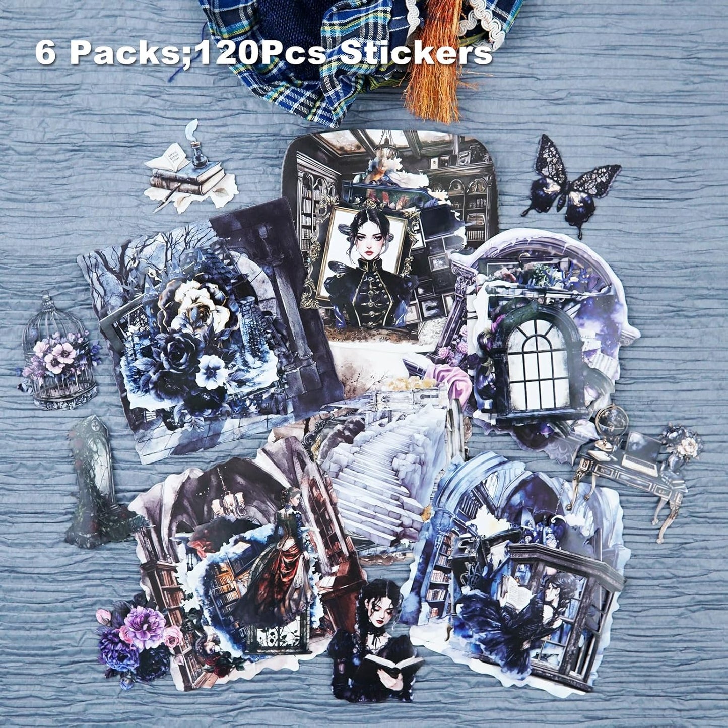 Gothic Manor Sticker Set, 120PCS Vintage Ephemera for Scrapbooking, Journaling, DIY Crafts and Planner Supplies