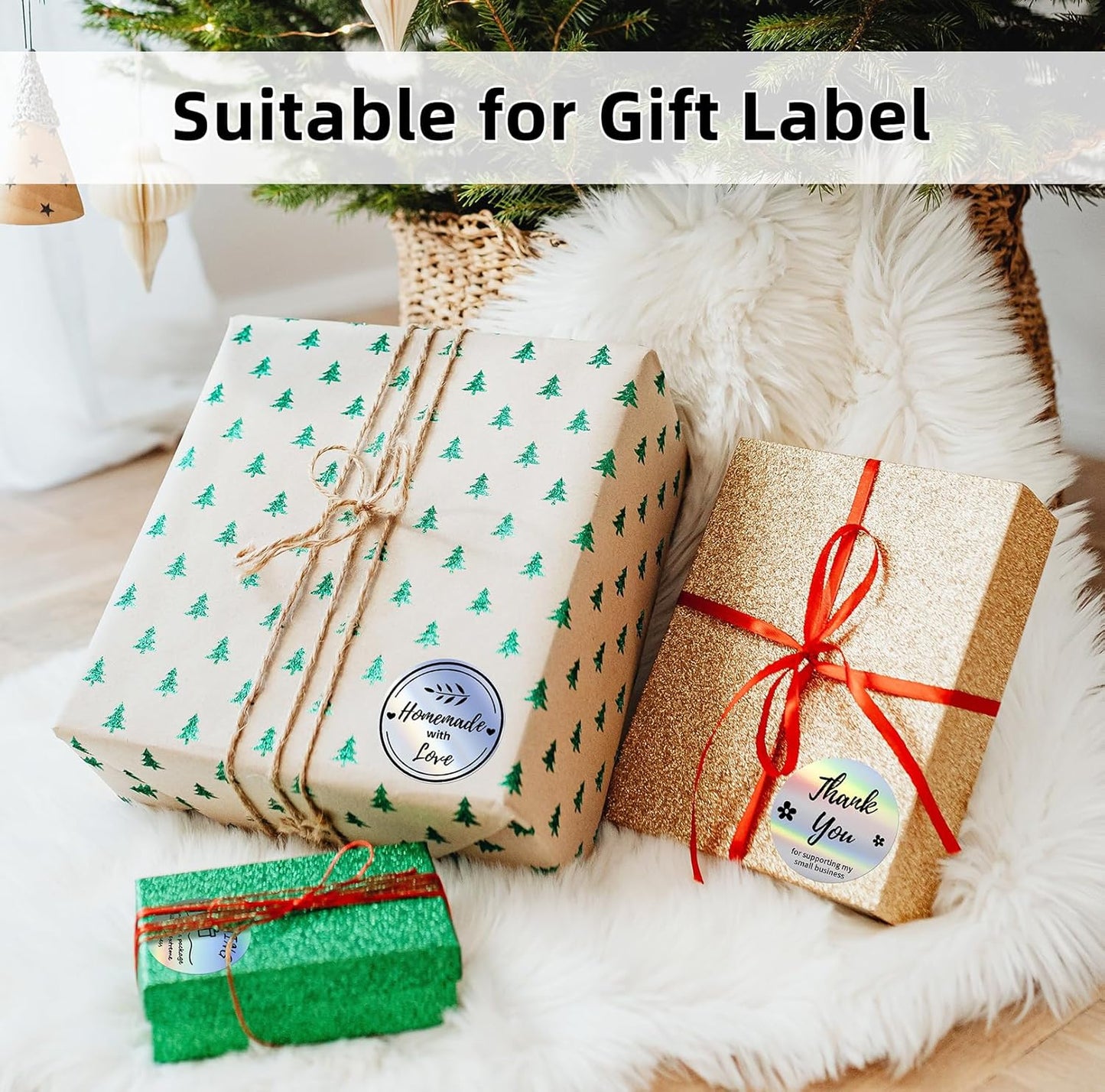 2'' Circle Thermal Labels, Holographic Sliver 400pcs Round Thermal Printer Labels, Multi-Purpose Stickers for Logo Design, Name/Price Tag, Address, QR Code