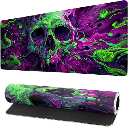 Gaming Mouse Pad Desk Pad,Extended Big Mouse Pad,31.5x11.8 Inch Long Computer Keyboard Mouse Mat Mousepad with 3mm Non-Slip Base and Stitched Edge for Gaming and Office… (Watercolor Skull 2)