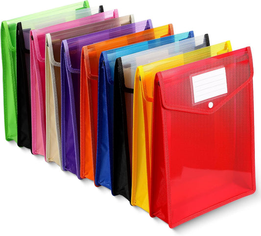 10 Pieces Plastic File Folders Envelope Expanding File Wallet Organizer Documents Folder with Snap Closure and Pocket, A4 Size Waterproof Transparent Pouch(Assorted Color,Vertical)