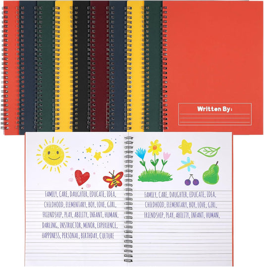 Henoyso 10 Pcs 100/50 Sheets Primary Composition Notebook K-2 Bulk Spiral Primary Journal Drawing Handwriting Practice for Kids Kindergarten 1st 2nd Back to School Supplies (Jewel Tone Color,50 Sheets)