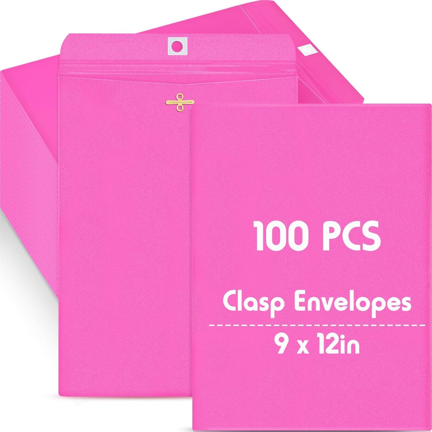 Geyee 100 Pcs Clasp Manilla Envelopes 9 x 12 Inch Gummed Colored Envelopes for Storing or Mailing for Home Office Business Supplies(Rose Pink)