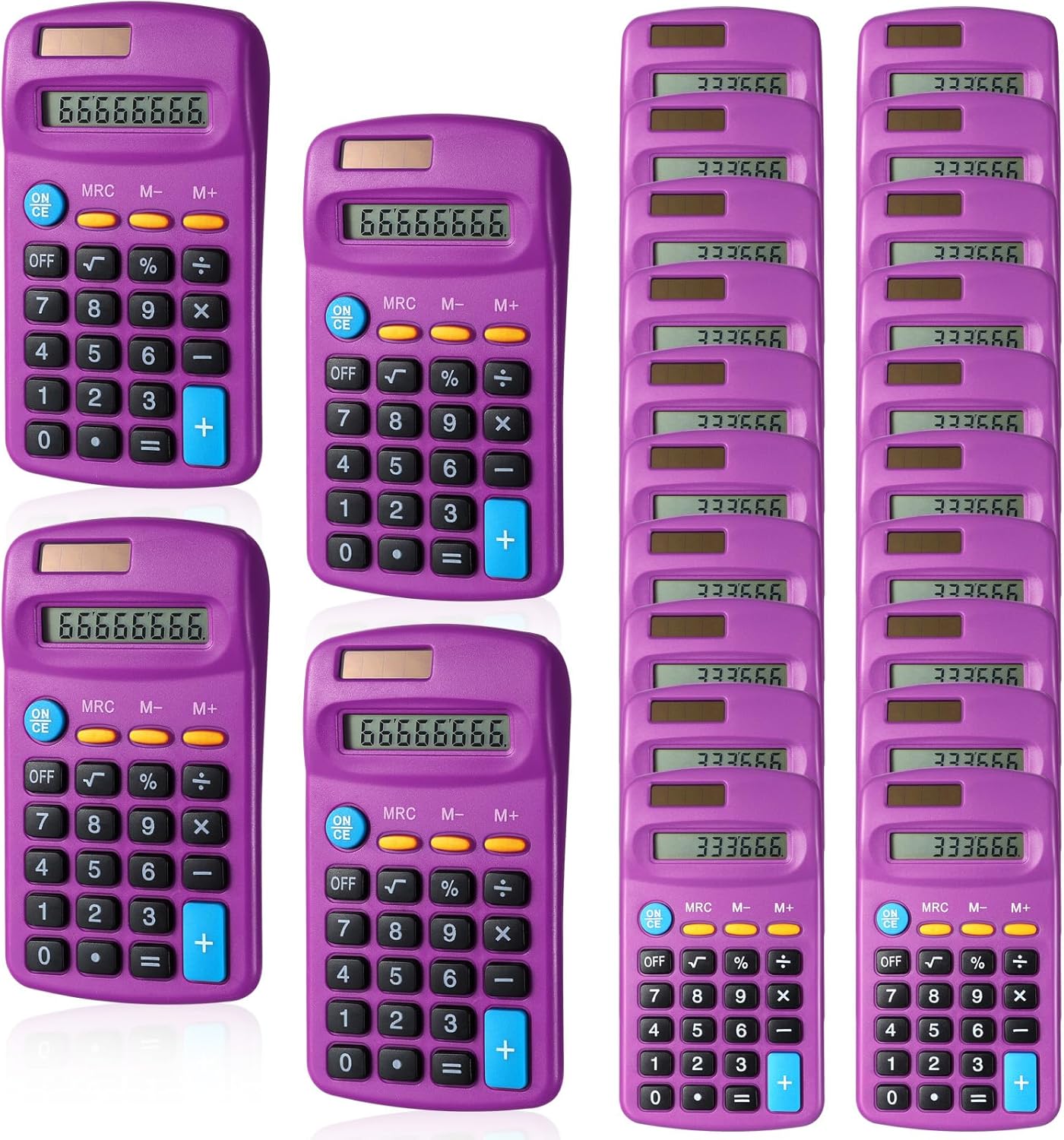 24 Pieces Basic Calculators for Students Small Pocket Size 8 Digit Display Mini Calculators Dual Powered Handheld for School Desktop Home(Purple)