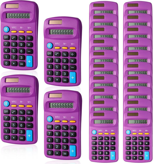 24 Pieces Basic Calculators for Students Small Pocket Size 8 Digit Display Mini Calculators Dual Powered Handheld for School Desktop Home(Purple)
