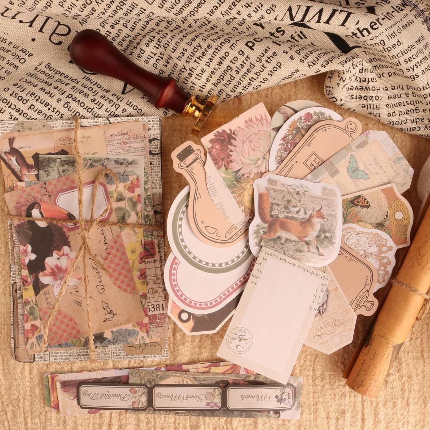 200Pcs Vintage Scrapbook Stickers, Aesthetic Junk Journal Stamping Supplies Kit, Scrapbooking Ephemera Washi Paper for Bullet Journaling Planners Diary Collage