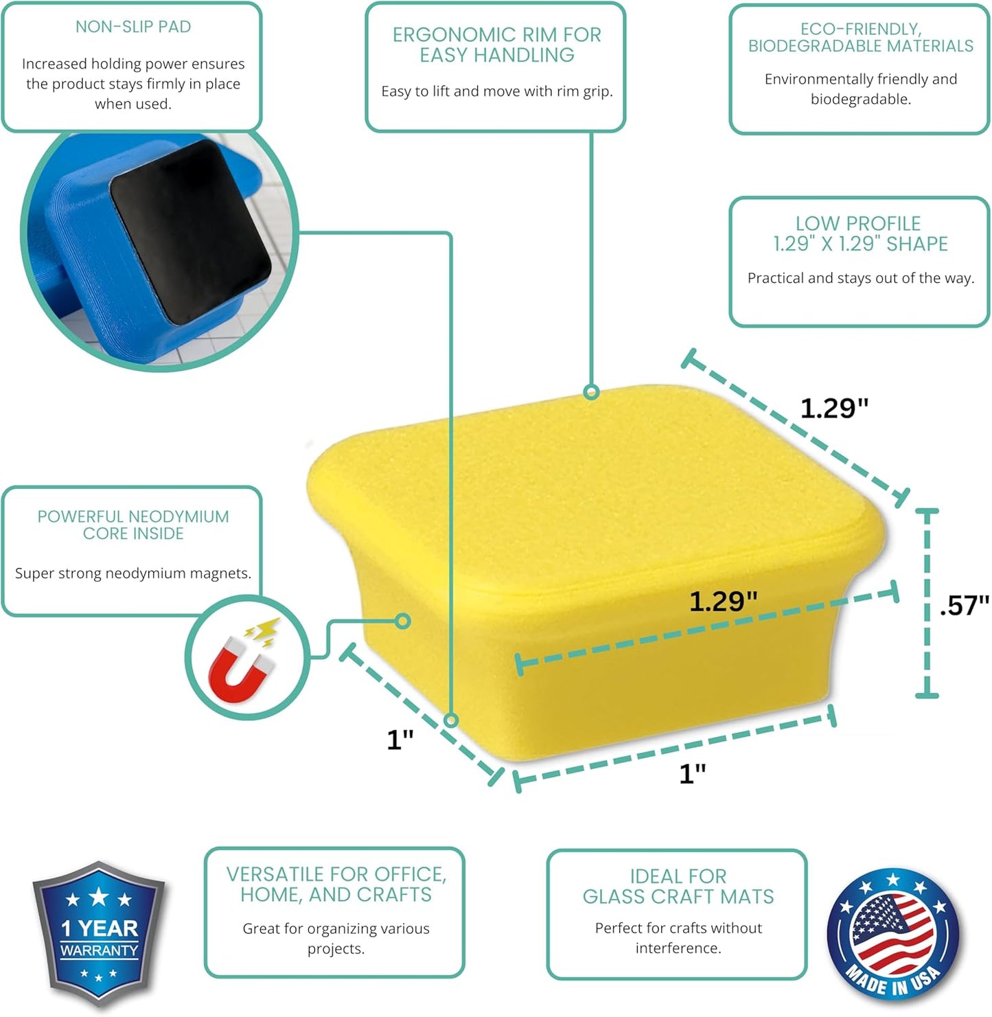 Glassboard Studio MiniBar Magnet - Strong Neodymium Rare Earth Magnets for Fridge, Whiteboard, Locker & Magnetic Glassboards - Crafting & Office Use - Strong Fridge Magnets (Sunshine Yellow, 4)