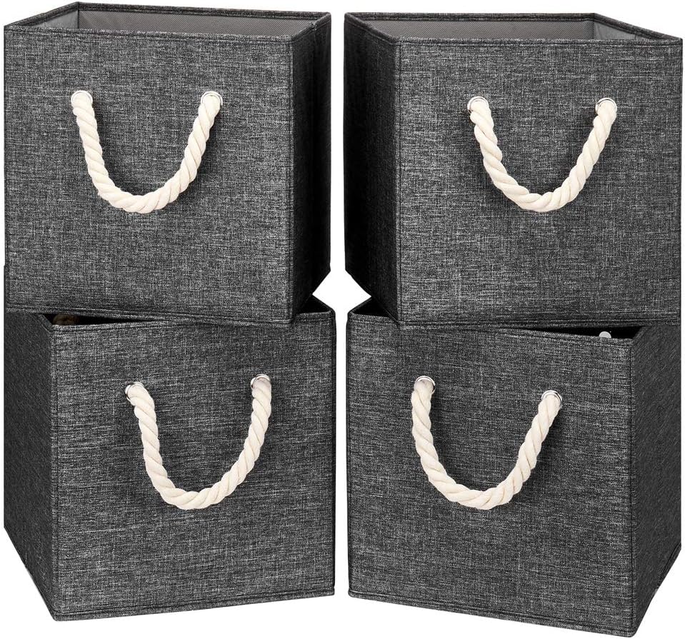 Gray Foldable Polyester Fabric Storage Bins Cube Organizers,10.5x10.5x11inch,for Organizing The Clutter In The Home or Office,Set of 4,Q-ST-59-4