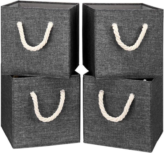 Gray Foldable Polyester Fabric Storage Bins Cube Organizers,10.5x10.5x11inch,for Organizing The Clutter In The Home or Office,Set of 4,Q-ST-59-4