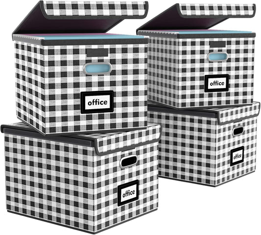 Huolewa Decorative File Organizer Boxes Office Document Storage with Lids, Linen File Storage Organizer Boxes, Universal Hanging Filing Organization Box for Letter/Legal Folder,Home File Storage Bins