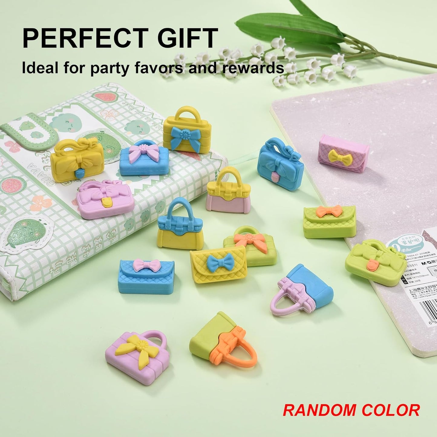 24Pcs Cute Bag Shape Erasers for Girls Kids, Fun Handbag Pencil Erasers for School Classroom Supplies Birthday Party Favors