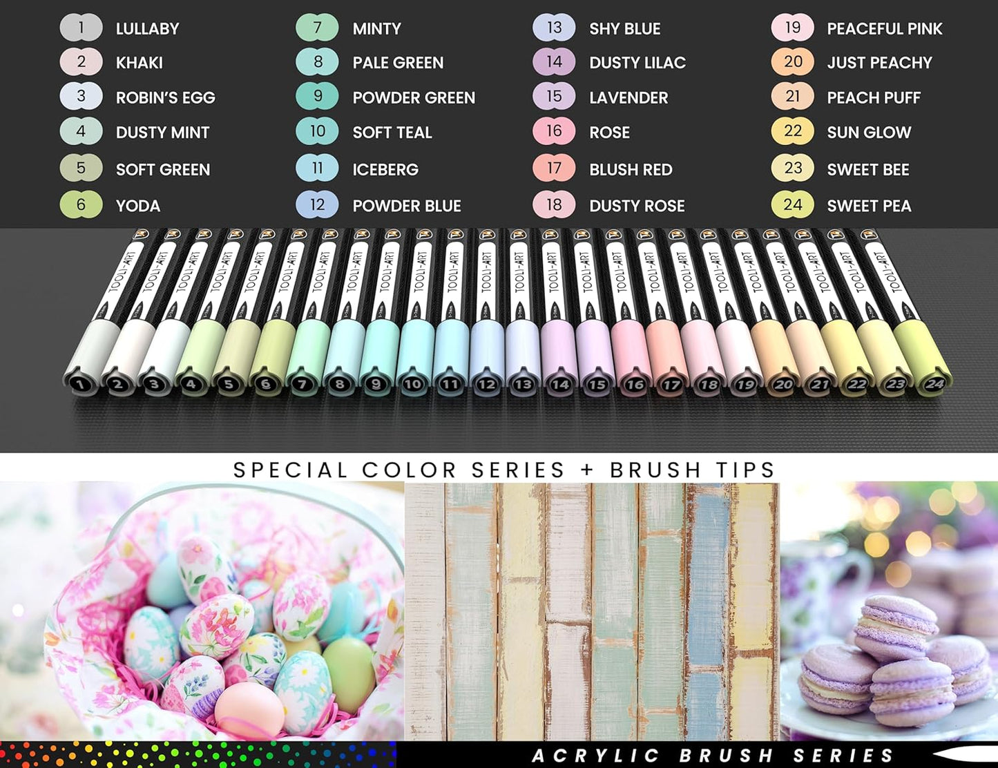24 Flexible Brush Tip Acrylic Paint Pens Markers Set 1-7mm Line for Rock Painting, Brush Lettering, Glass, Mugs, Wood, Metal, Canvas, Fabric, Plastic Non Toxic Waterbased Quick Drying Assorted Pastel