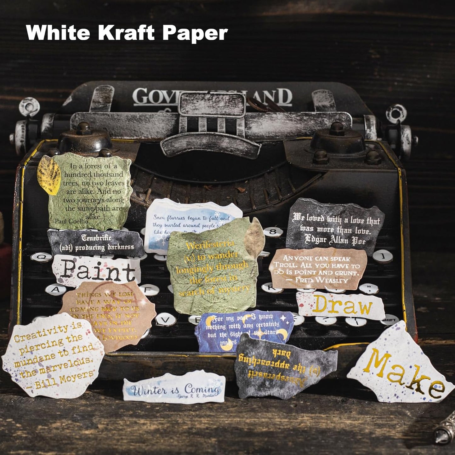 180Pcs Retro Dictionary Stickers with Gold Foil Accents, Vintage Word Stickers for Scrapbooking, Journaling, Crafts, DIY Ephemera Supplies