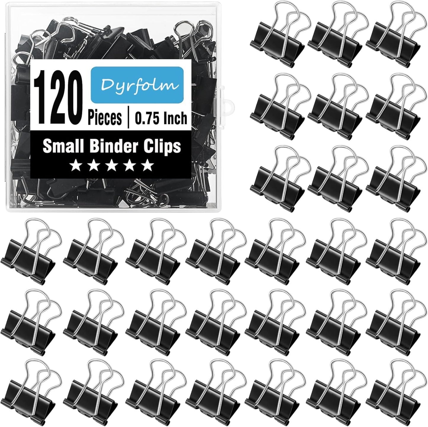 120 Pack Small Binder Clips,3/4 Inch Width Paper Clips,Black Binder Clips,Mini Binder Clips,Small Paper Clamps for Office Supplies Home and Business,Metal Binder Clips