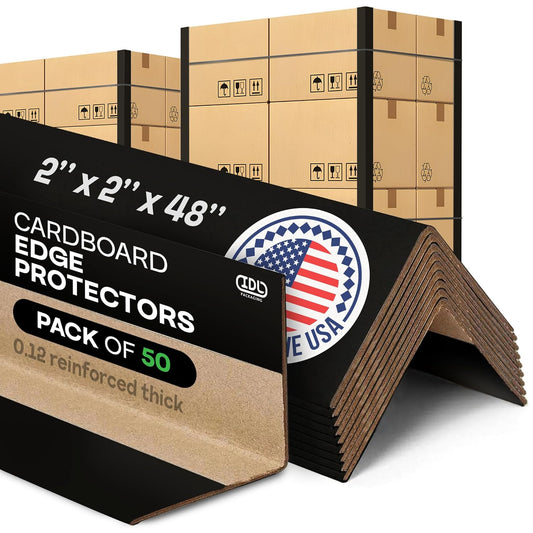 IDL Packaging Cardboard Edge Protectors 2" x 2" x 48", Black, Pack of 50 - V-Board Reinforced Cardboard Corners for Shipping - Kraft Cardboard Corners for Packing - Moving Corner Protectors