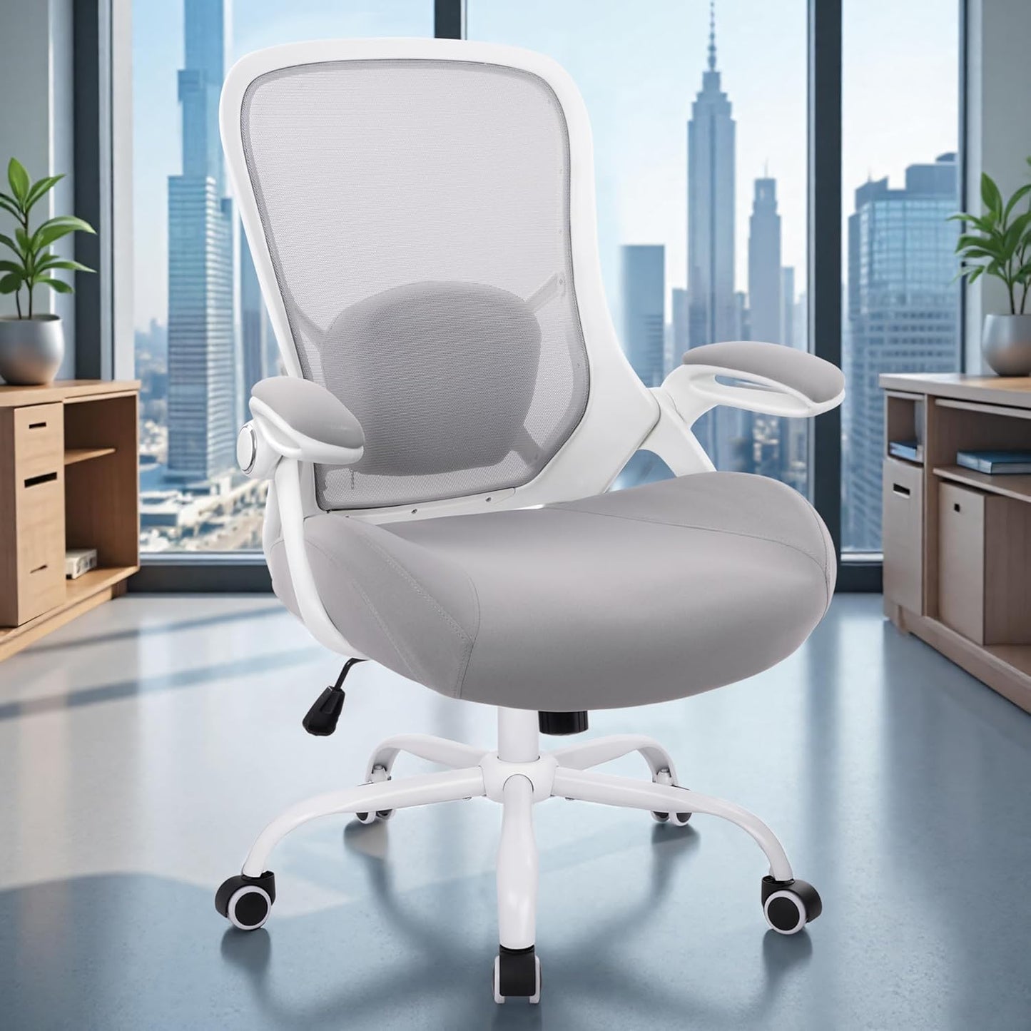 HYLONE 400lbs Heavy Duty Office Chair, 5" Thickened Seat Ergonomic Desk Chair with Adjustable Armrests, Home Office Computer Chairs for Long Hours Mesh Executive Chair(Grey)
