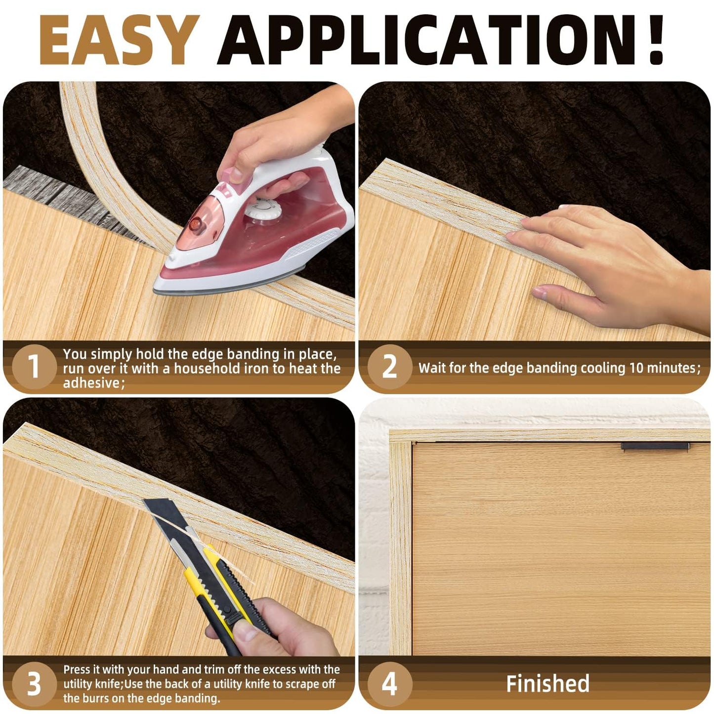 GSCIT Club Oak Edge Banding, 1 inch x 250ft roll of Veneer Plywood Edge Banding Preglued Flexible, Wood Tape Banding for Cabinet Repair