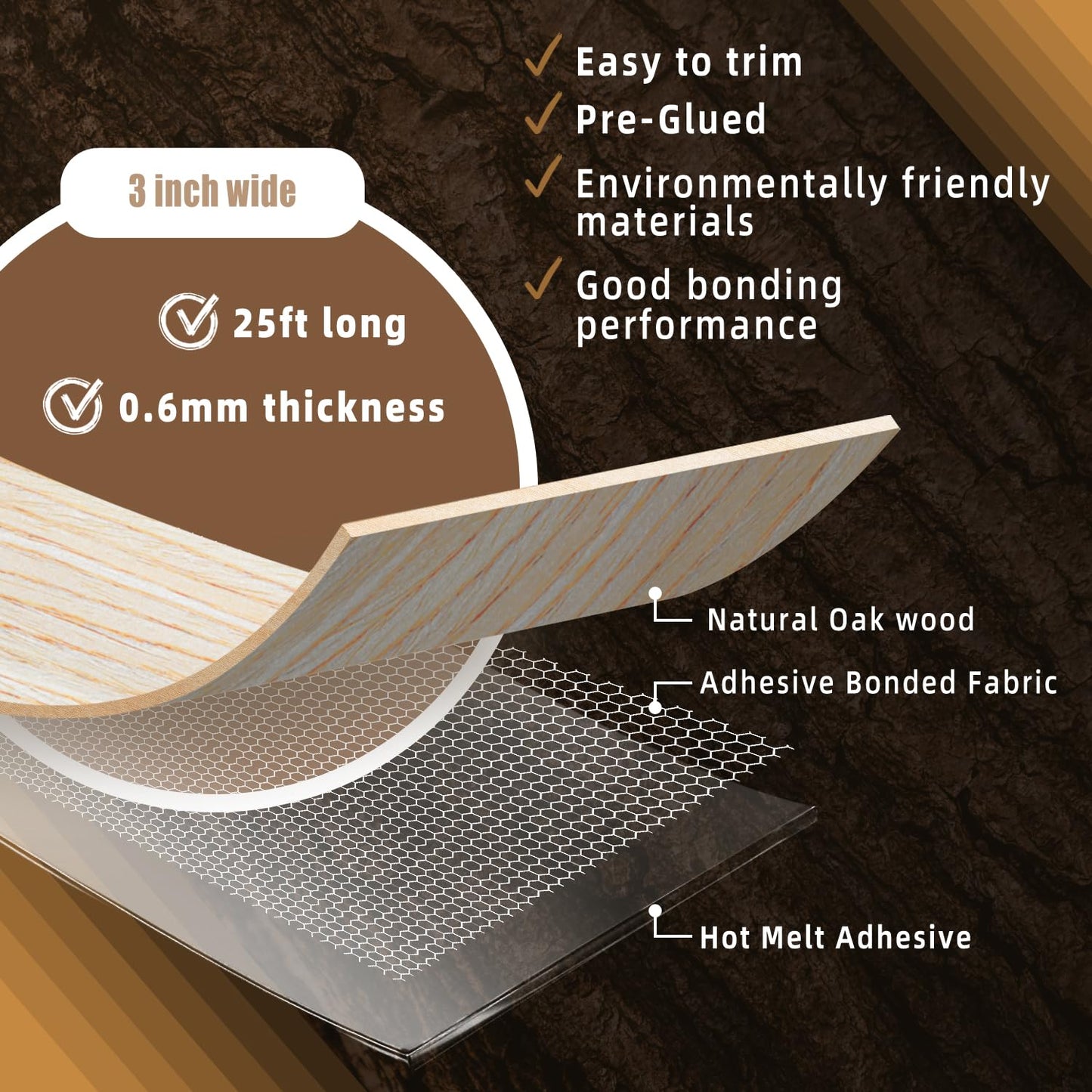 GSCIT Club Oak Edge Banding, 3 inch x 25ft roll of Veneer Edge Banding Preglued Flexible, Real Wood Tape Banding