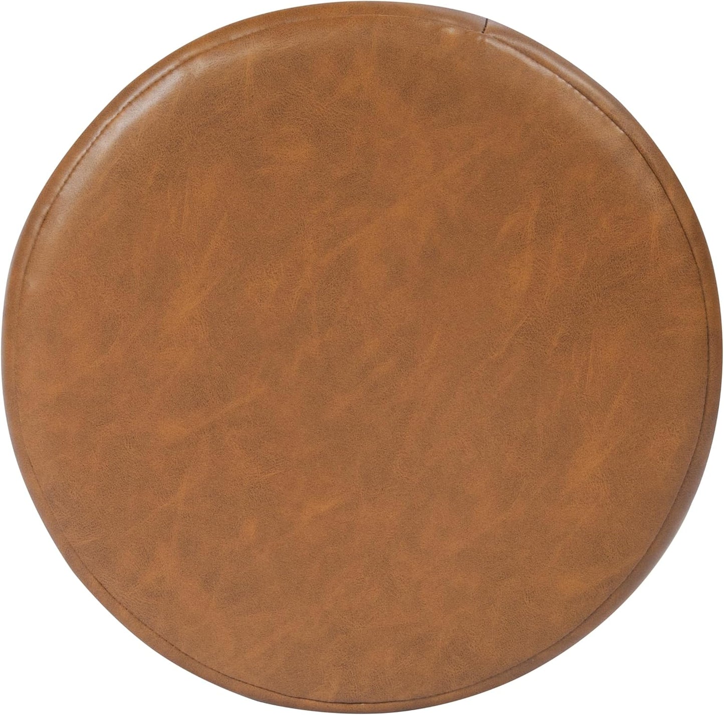 HomePop Upholstered Faux Leather Round Ottoman Home Décor|Foot Rest Ottoman- Carmel Brown