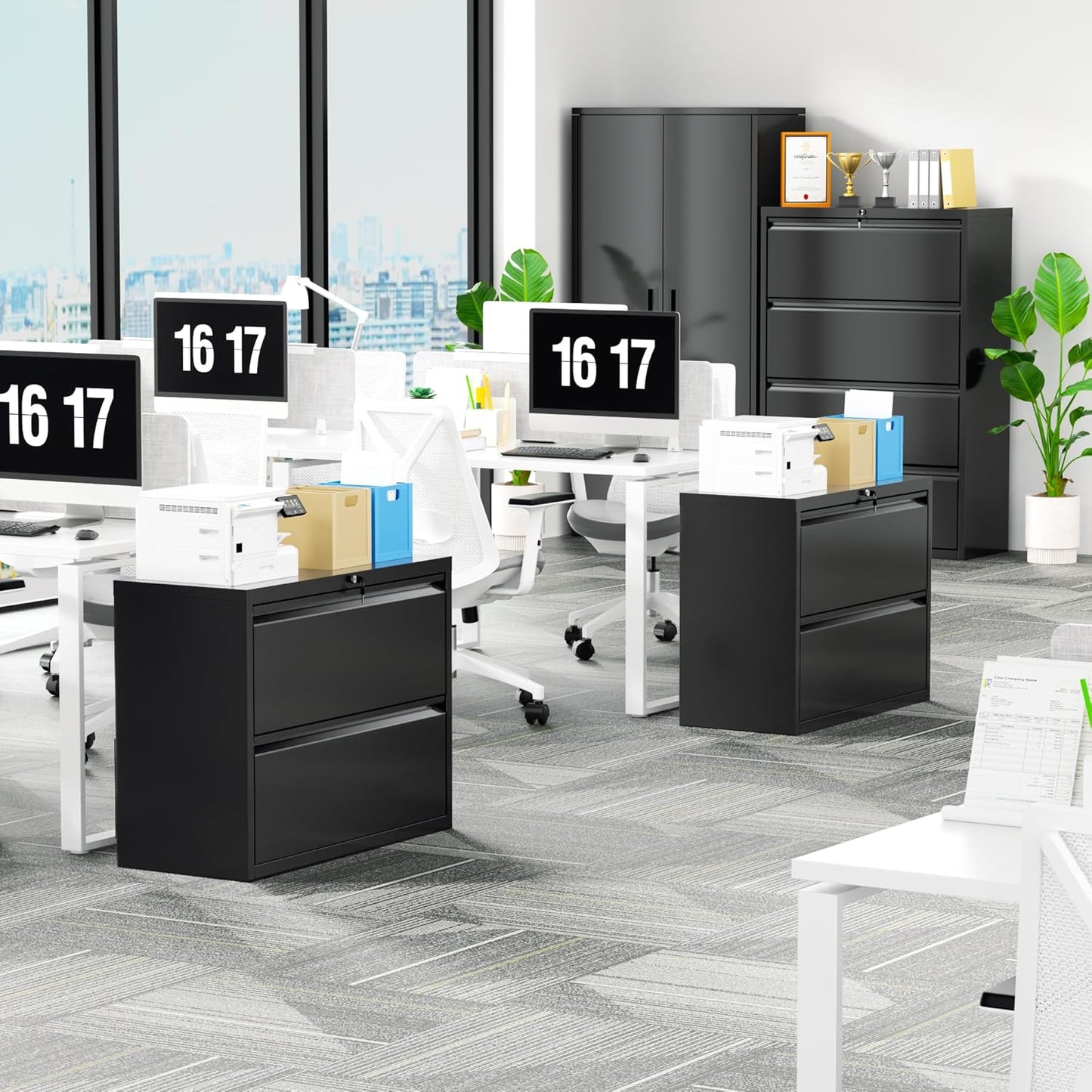 Incbruce Lateral File Cabinet with Lock, 28" W 2 Drawer Filing cabinets for Home Office Home, Office, Fit A4/F4/Letter/Legal File, Under Desk Filing Cabinet (Black)