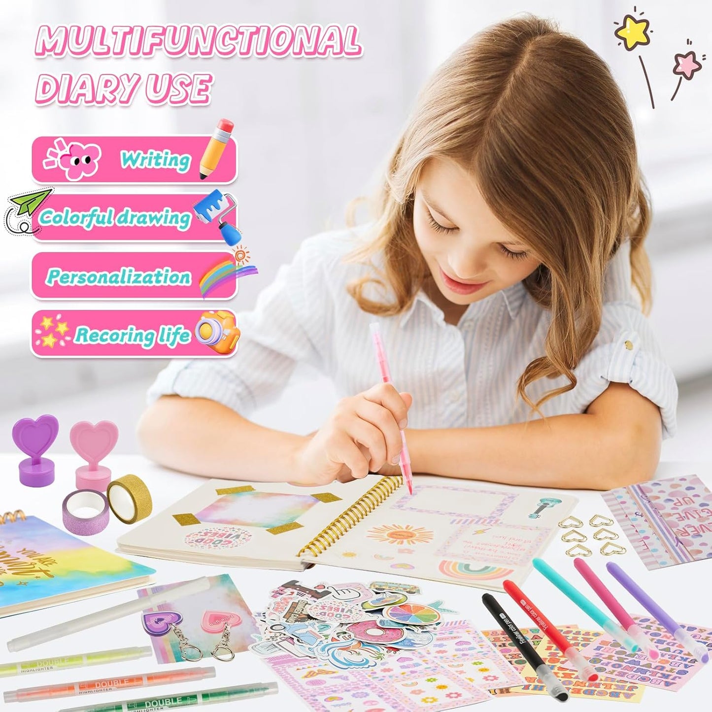 2 PC DIY Journal Kit for Girls Age 8-14, DIY Journal Set for Teen Girl,Christmas|Birthday Gift for 8 9 10 11 12 13 14 Year Old Girl Ideas, Stationery|Scrapbook|Diary Art Crafts Supplies Toy Set