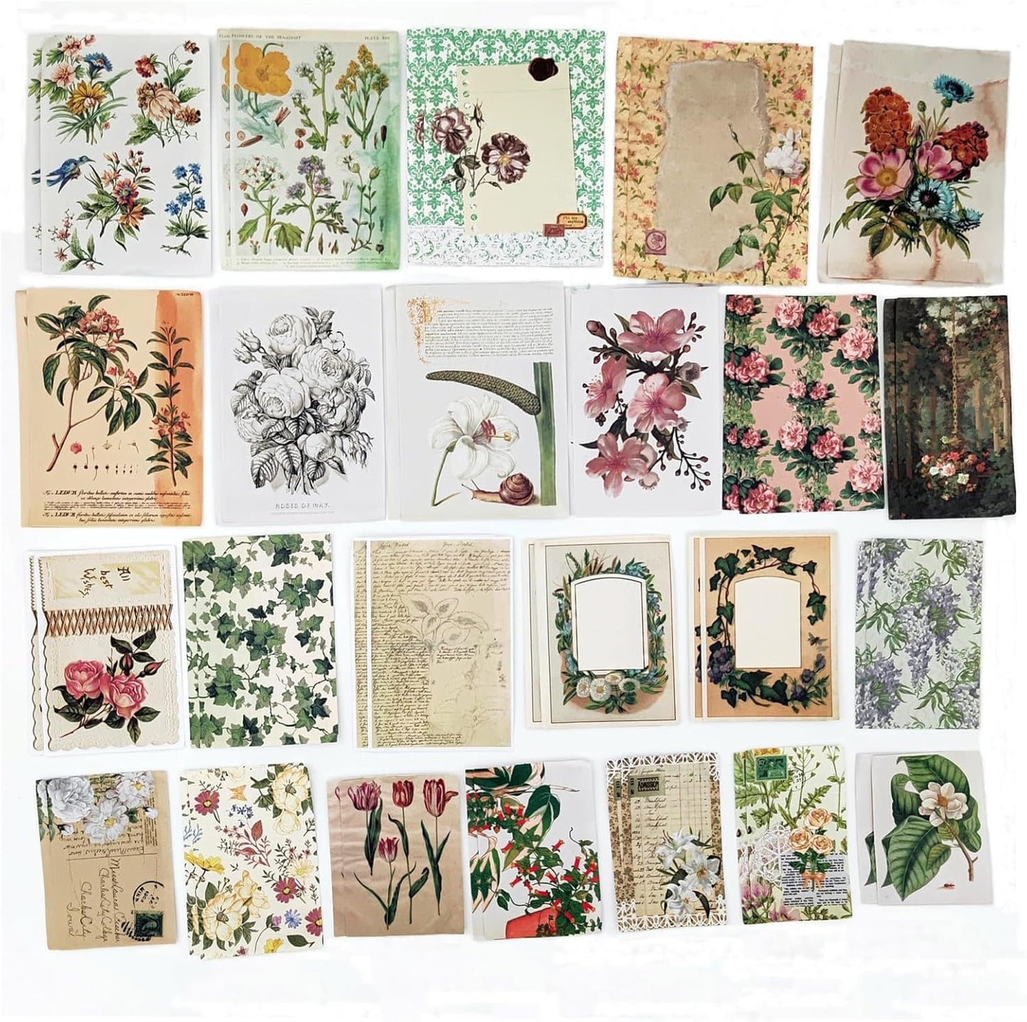 200PCS Vintage Scrapbooking Supplies Pack, Aesthetic Scrapbook Sticker Paper Art Journaling Kit for Bullet Junk Journals,Planner,Cottagecore Decor Gifts (Floral)