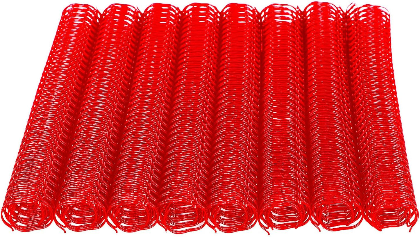 3 to 1 Pitch Twin Loop Wire Binding Spines, 3/8 Inch Book Binder Combs, 100 Pack Spiral Binding Coils for Booking Binder Machine, Students and Coworkers (60 Sheet Capacity, Red)