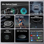 Wireless Conference Room Webcam, Church Live Streaming 20X USB 1080P 60fps PTZ Camera for Worship Services Online Conference, Works with Zoom, Skype OBS Easy to Set Up