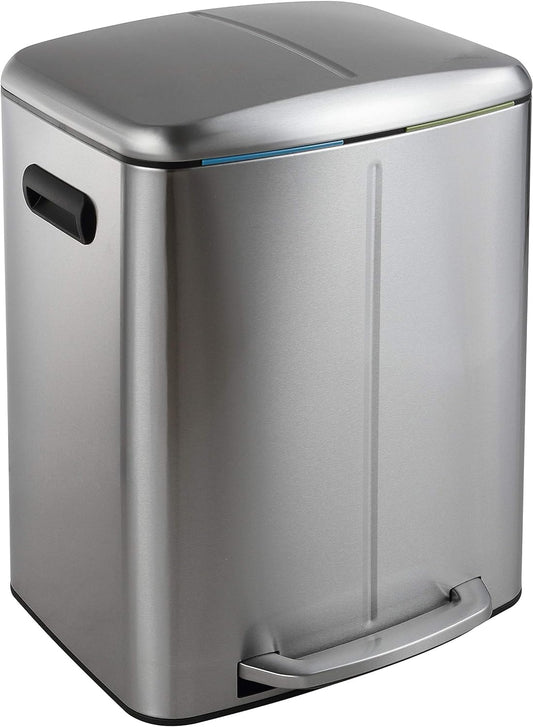 happimess HPM1005A Marco Rectangular 10.5-Gallon Double Bucket Trash Can with Soft-Close Lid, Modern, Minimalistic, Fingerprint Proof for Home, Kitchen, Laundry Room, Office, Stainless Steel