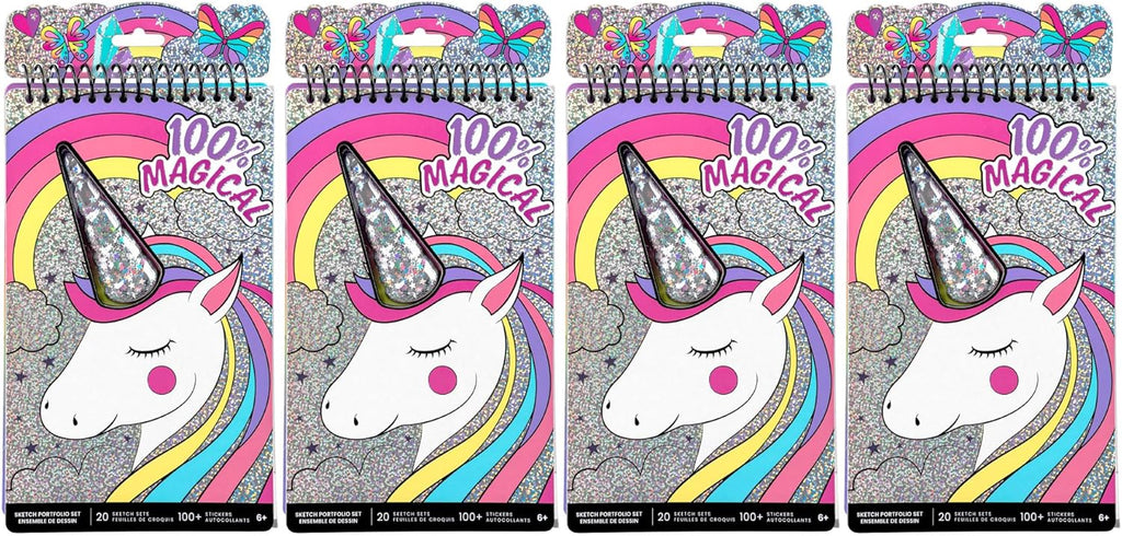 Fashion Angels Unicorn Sketch Portfolio Set Bundle, Bulk Pack of 4 Unicorn Design Sketch Books, Ideal Gift & Party Favor for Girls, Kids, Tweens