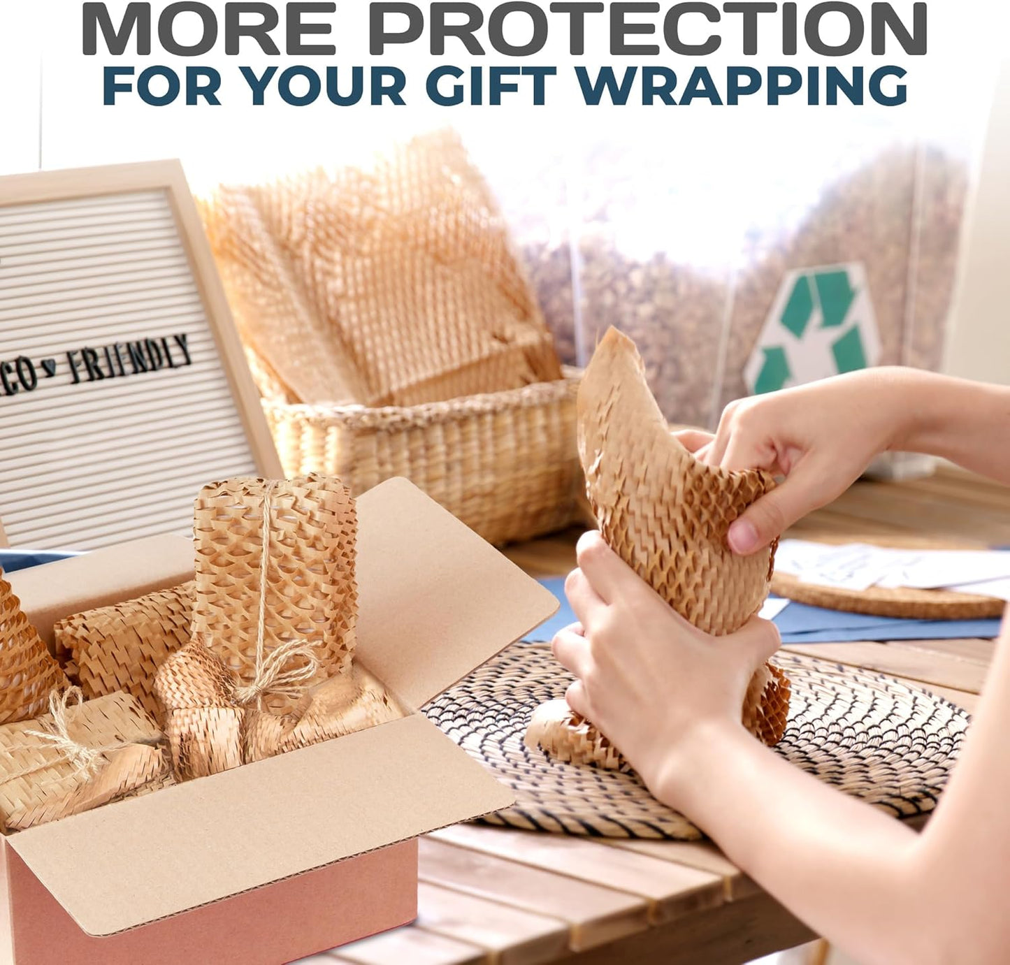 HexcelWrap Mini - Honeycomb Packing Paper, Eco-Friendly, Sustainable Paper Bubble Wrap for Shipping & Moving, Cushioned Packing Material in Easy Self-Dispenser Box - White, 12" x 300'